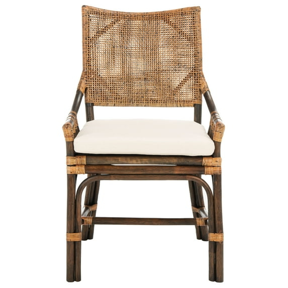 SAFAVIEH Donatella Rattan Chairs, Natural Wash/Black Legs/White Cushion (22 in. W x 24 in. D x 37 in. H)