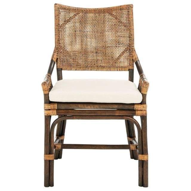SAFAVIEH Donatella Rattan Chairs, Natural Wash/Black Legs/White Cushion (22 in. W x 24 in. D x 37 in. H)