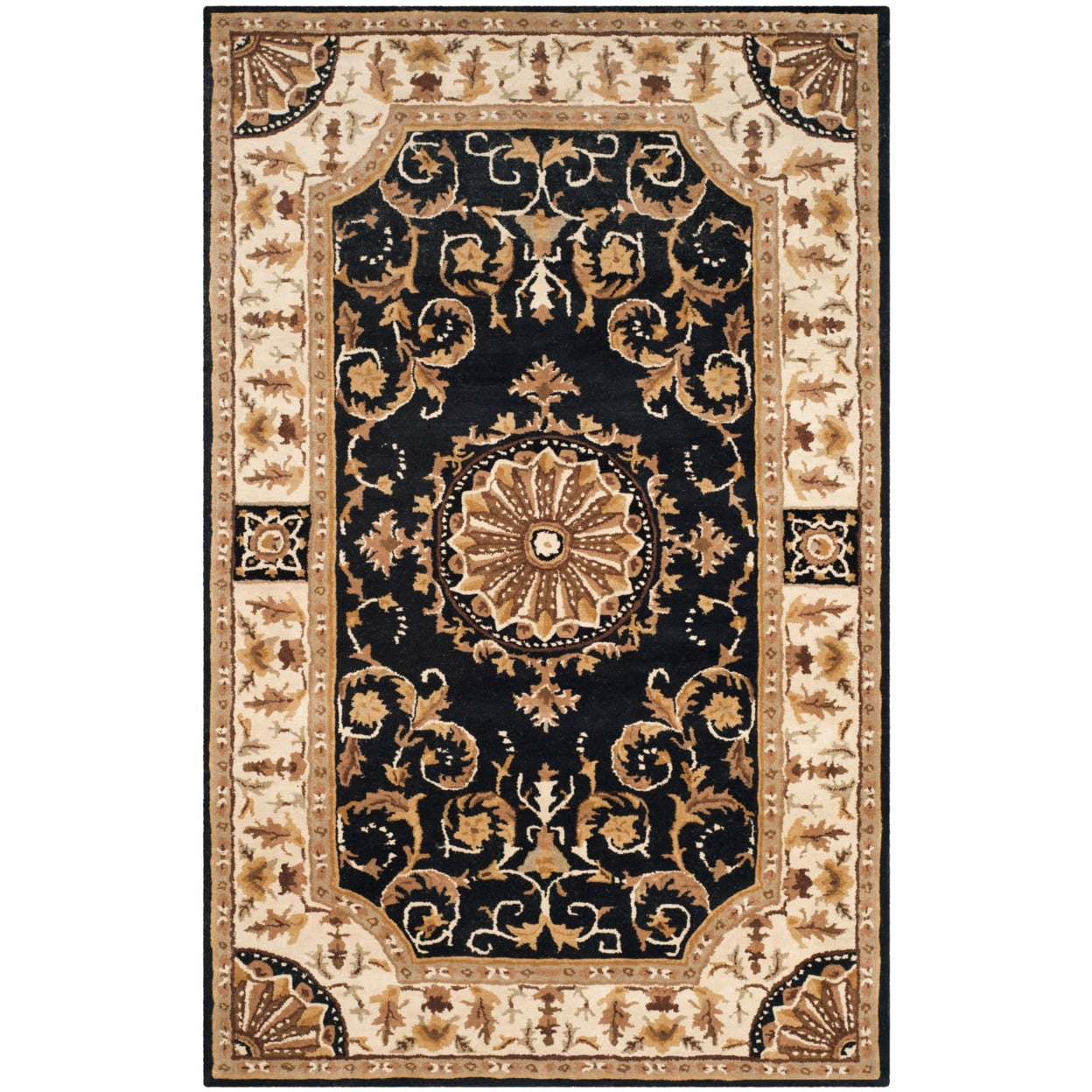 SAFAVIEH Empire Naira Oriental Wool Area Rug, Black/Ivory, 4' x 6'