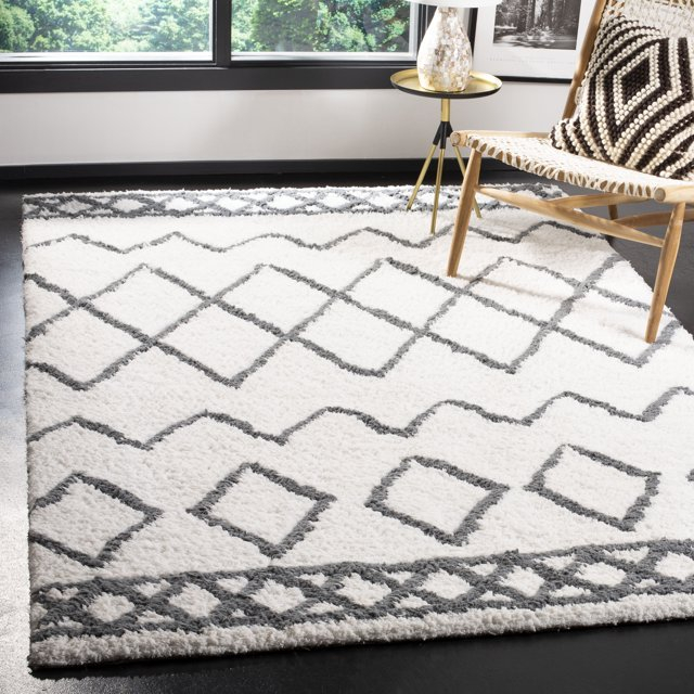 Equinox Shag EQS711 Hand Tufted Indoor Area Rug - Cream/Grey - 8'x10' - Safavieh