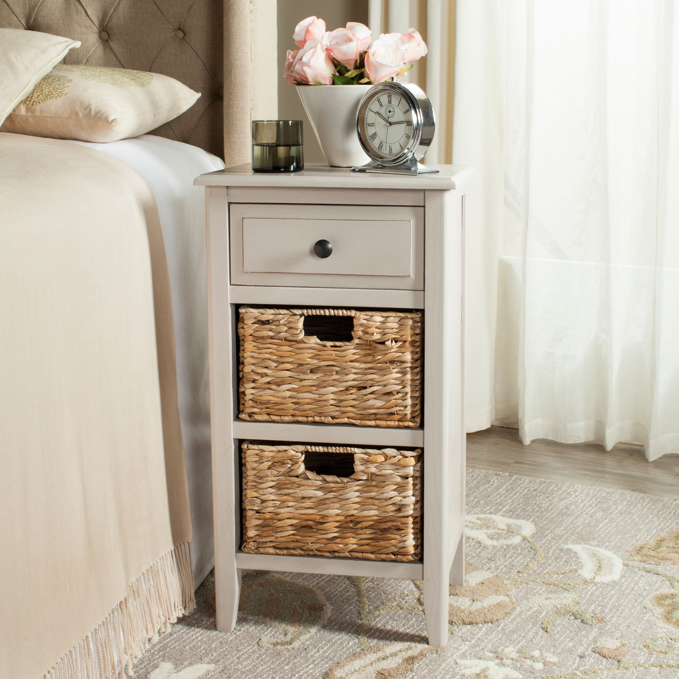 Everly Drawer Side Table - Vintage Grey - Safavieh.
