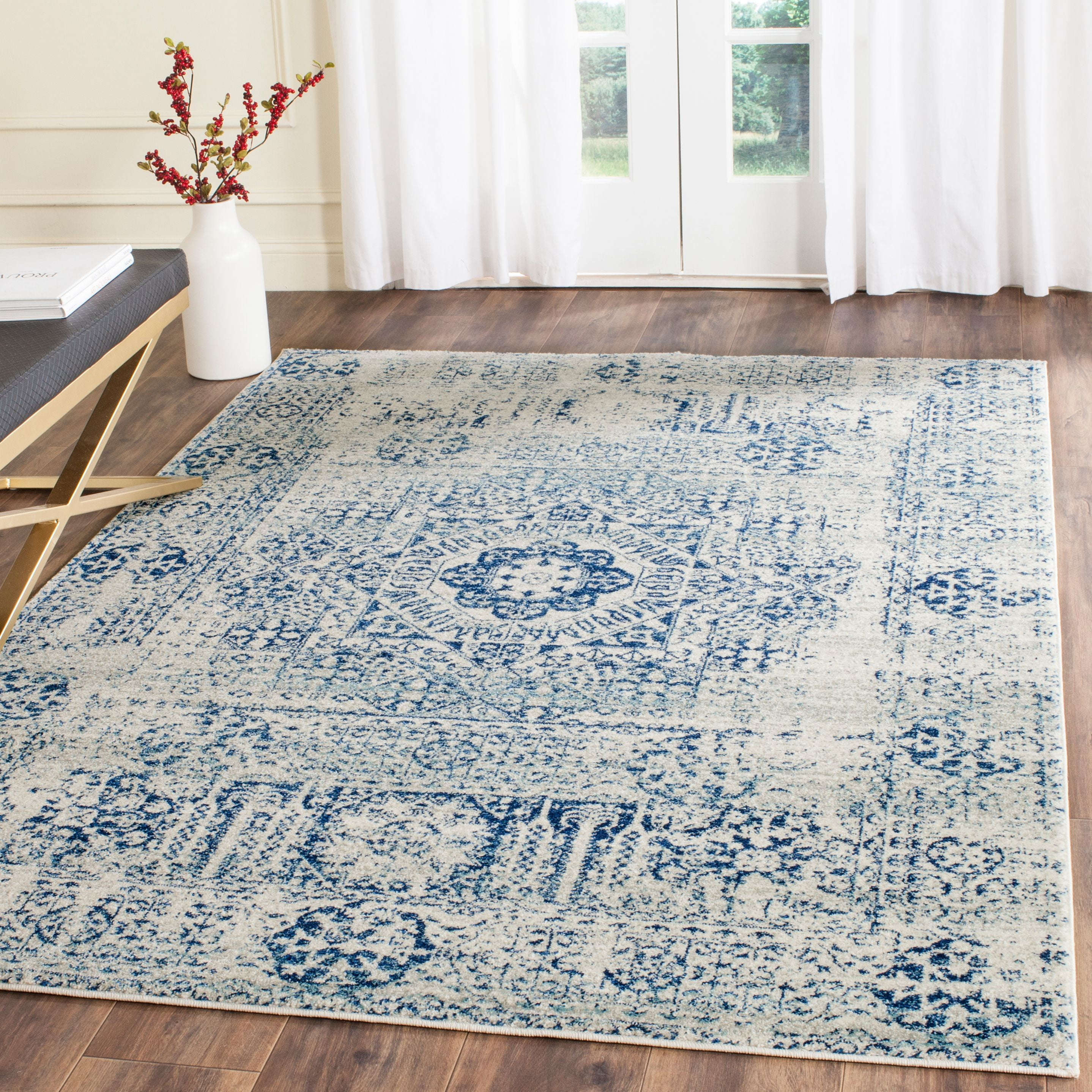 Evoke EVK260 Power Loomed Area Rug - Ivory/Blue - 9'x9' - Safavieh.