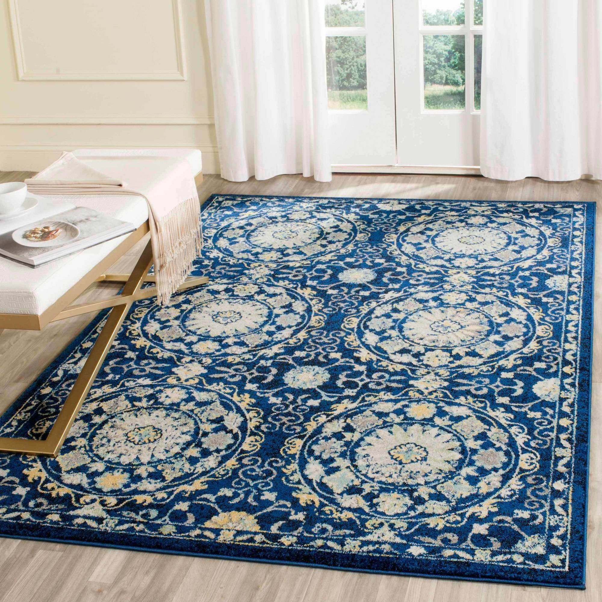 Evoke EVK252 Power Loomed Area Rug - Navy/Ivory - 5'3"x7'6" - Safavieh.