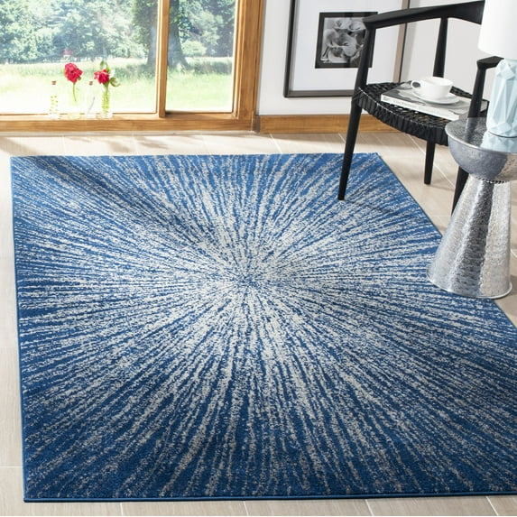 SAFAVIEH Evoke Vana Abstract Sunburst Area Rug, Navy/Ivory, 6'7" x 6'7" Square