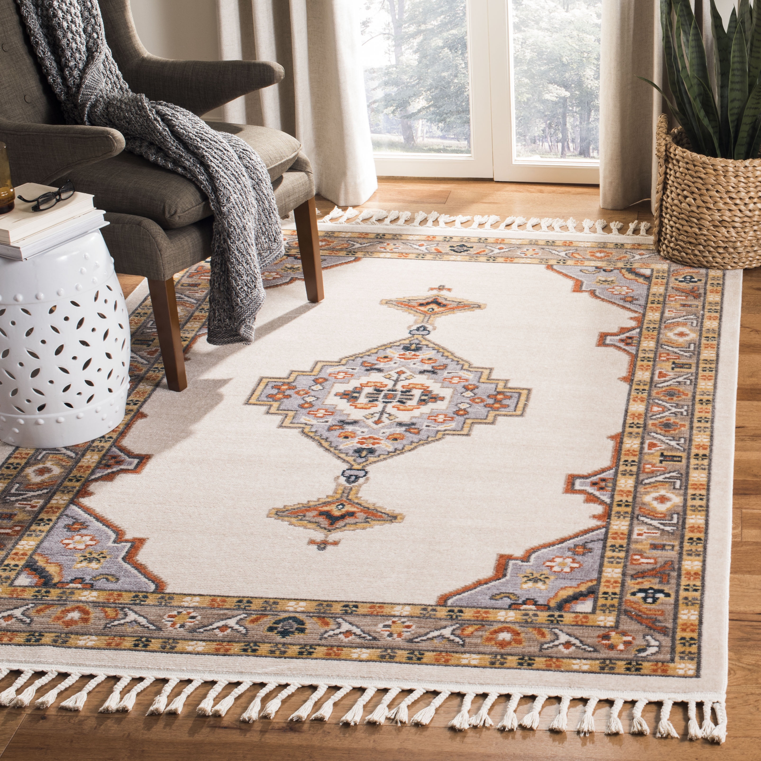 SAFAVIEH Farmhouse Arline Southwestern Area Rug, Grey/Cream, 9' x 12'