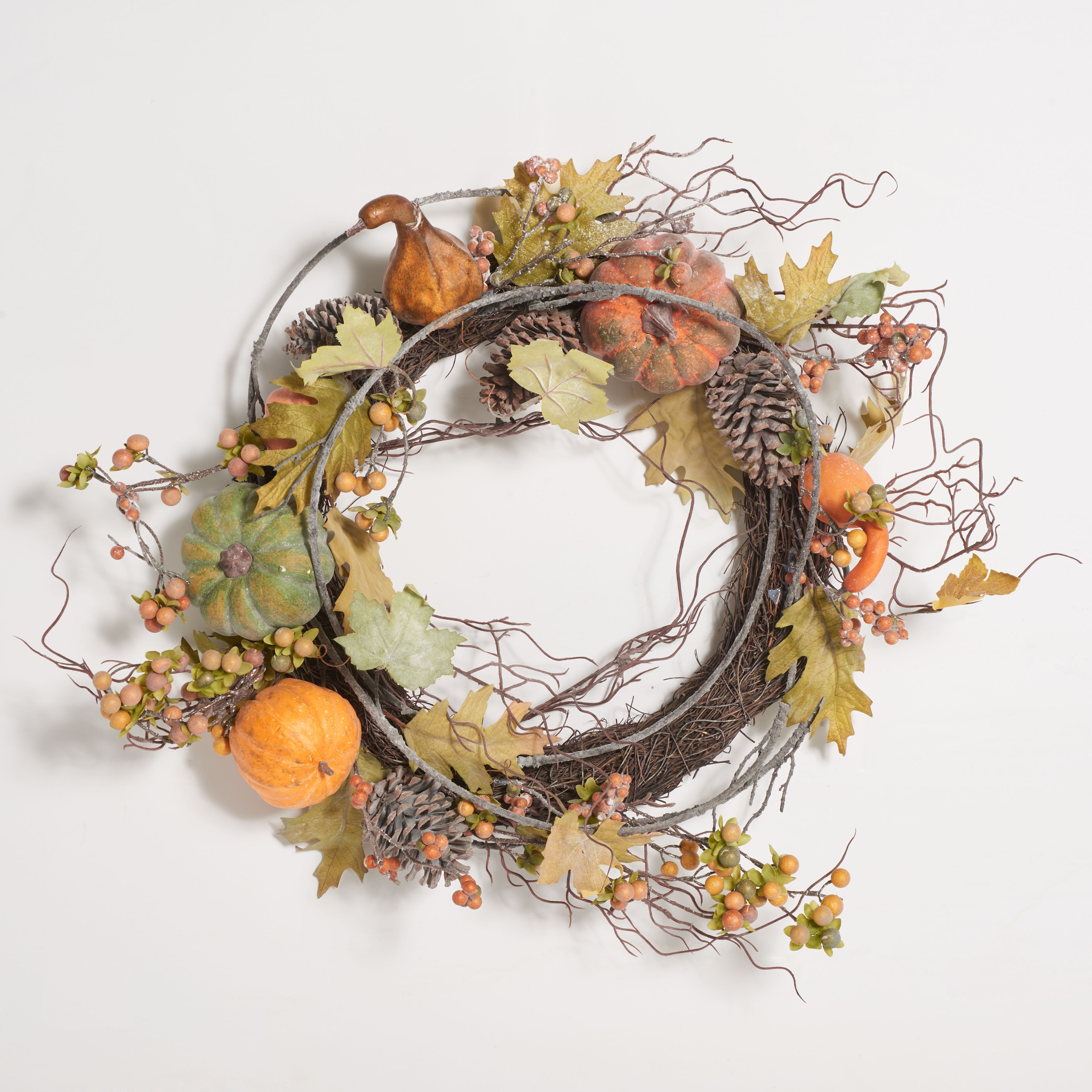 Faux 24" Oak Leak Wreath W/ Pumpkins - Multicolored - Safavieh