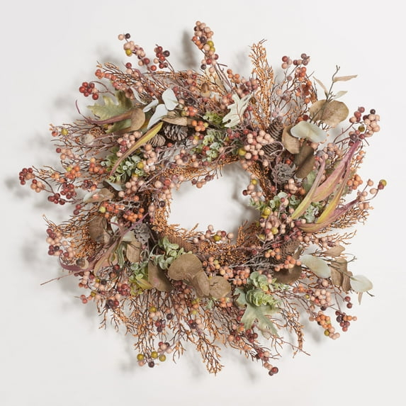 Faux 26" Berry & Acorn Wreath - Brown/Green - Safavieh