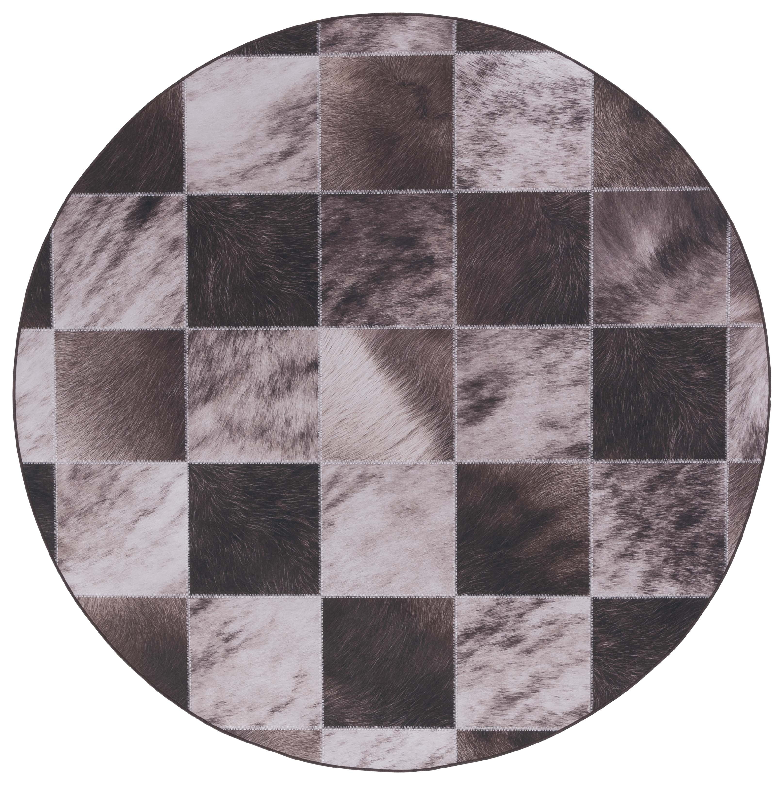 Faux Hide FAH535 Power Loomed Machine Washable Area Rug - Light Brown/Brown - 6' Round - Safavieh.