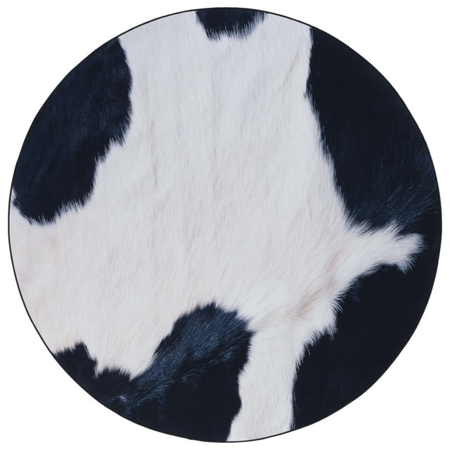 Faux Hide FAH548 Power Loomed Machine Washable Area Rug - Ivory/Dark Blue - 6' Round - Safavieh.