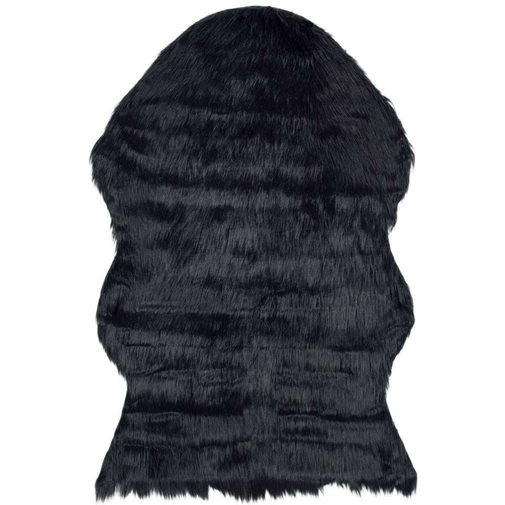 SAFAVIEH Faux Sheep Skin Jadyn Animal Area Rug, Black, 4' x 6'