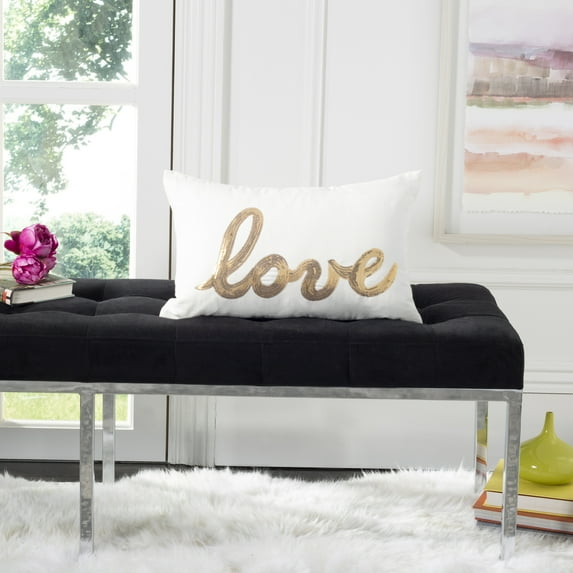 SAFAVIEH First Comes Love 12" x 18" Glam Plush Pillow, Gold/Cream