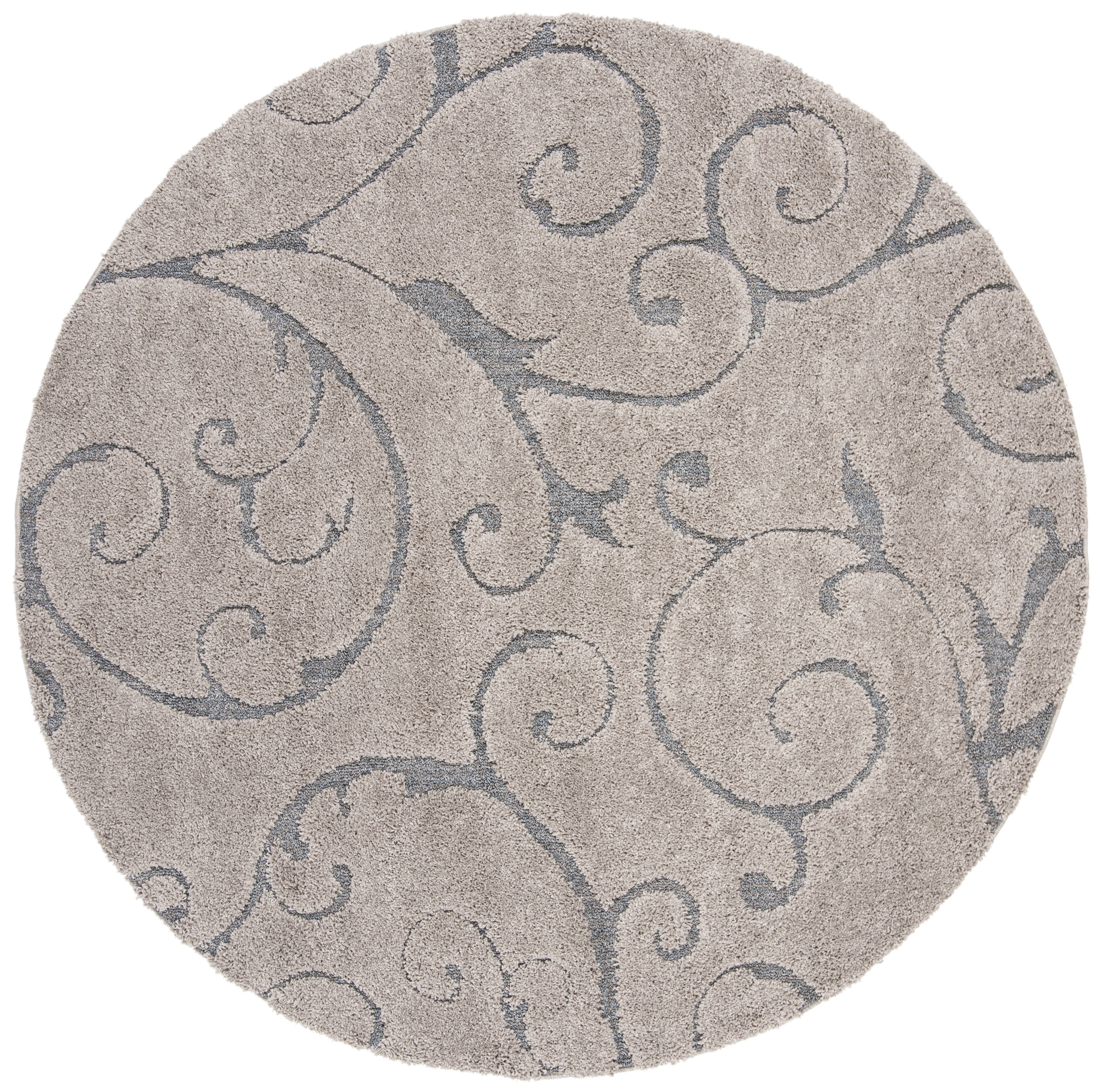 SAFAVIEH Florida Doug Floral Vines Shag Area Rug, Grey/Light Blue, 10' x 10' Round