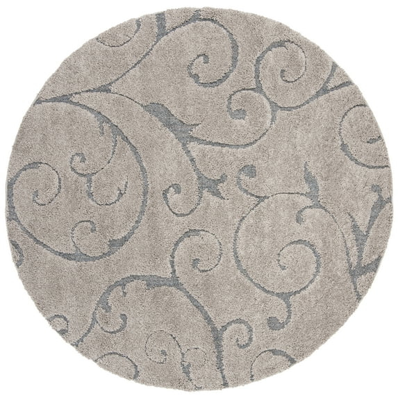 SAFAVIEH Florida Doug Floral Vines Shag Area Rug, Grey/Light Blue, 10' x 10' Round