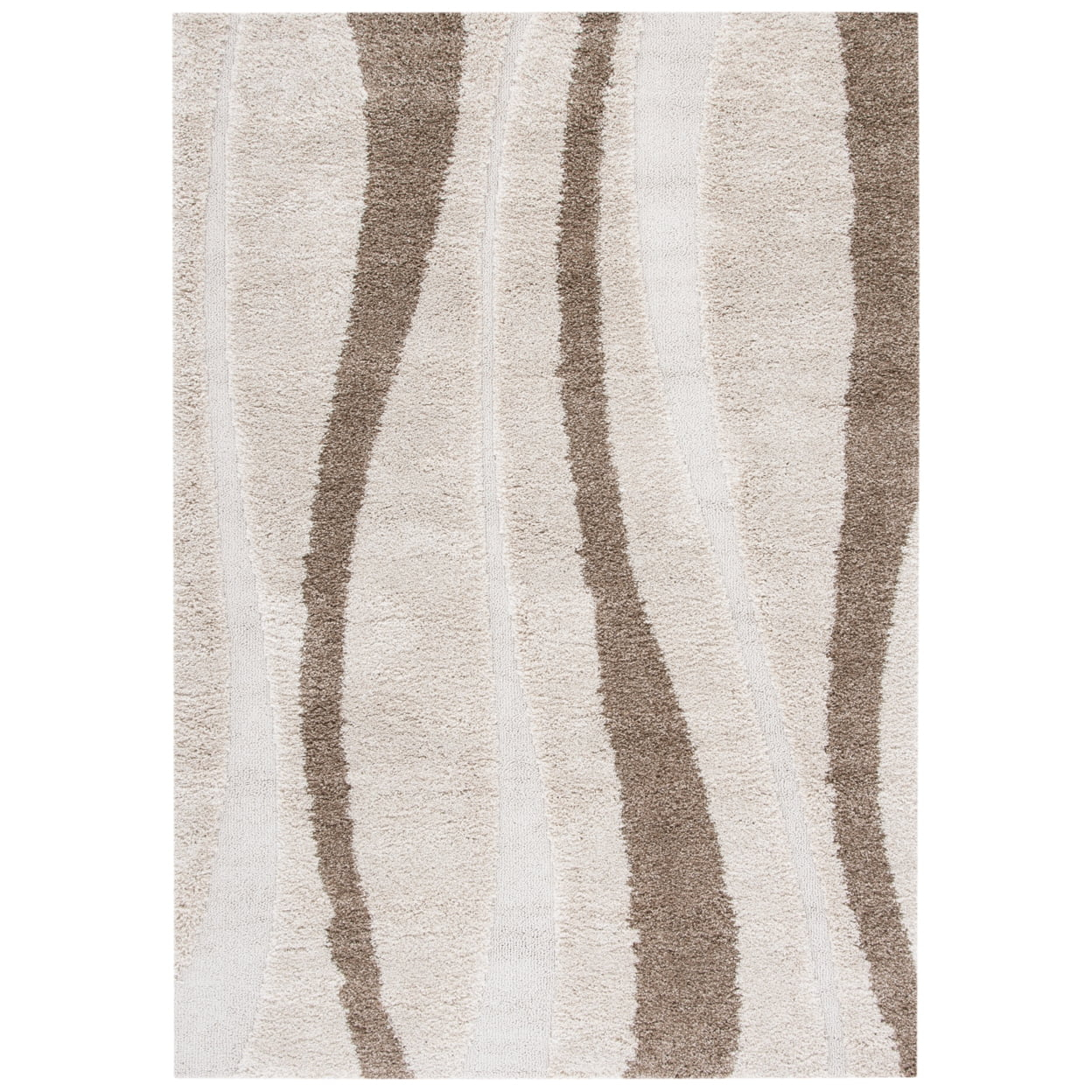SAFAVIEH Florida Ellen Abstract Shag Runner Rug, Cream/Dark Brown, 2'3" x 8'
