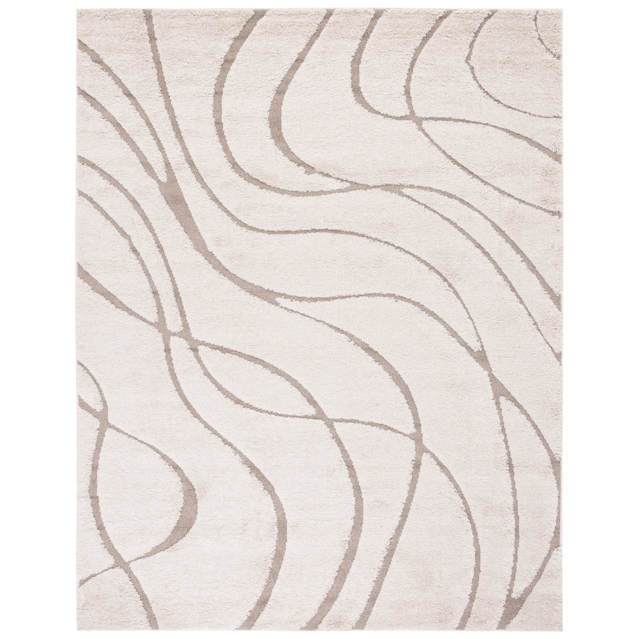 SAFAVIEH Florida Tamzen Abstract Shag Area Rug, Cream/Beige, 6'7" x 6'7" Square