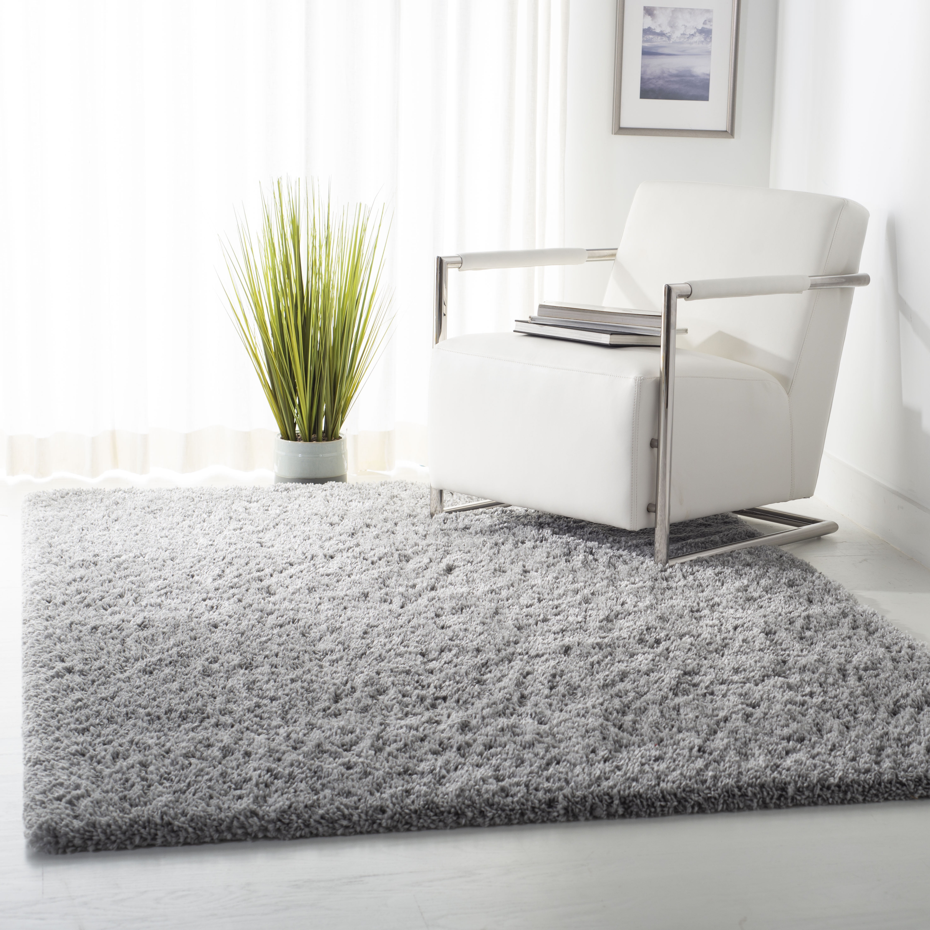 SAFAVIEH Fontana Jamie Solid Shag Area Rug, Grey, 4' x 6'
