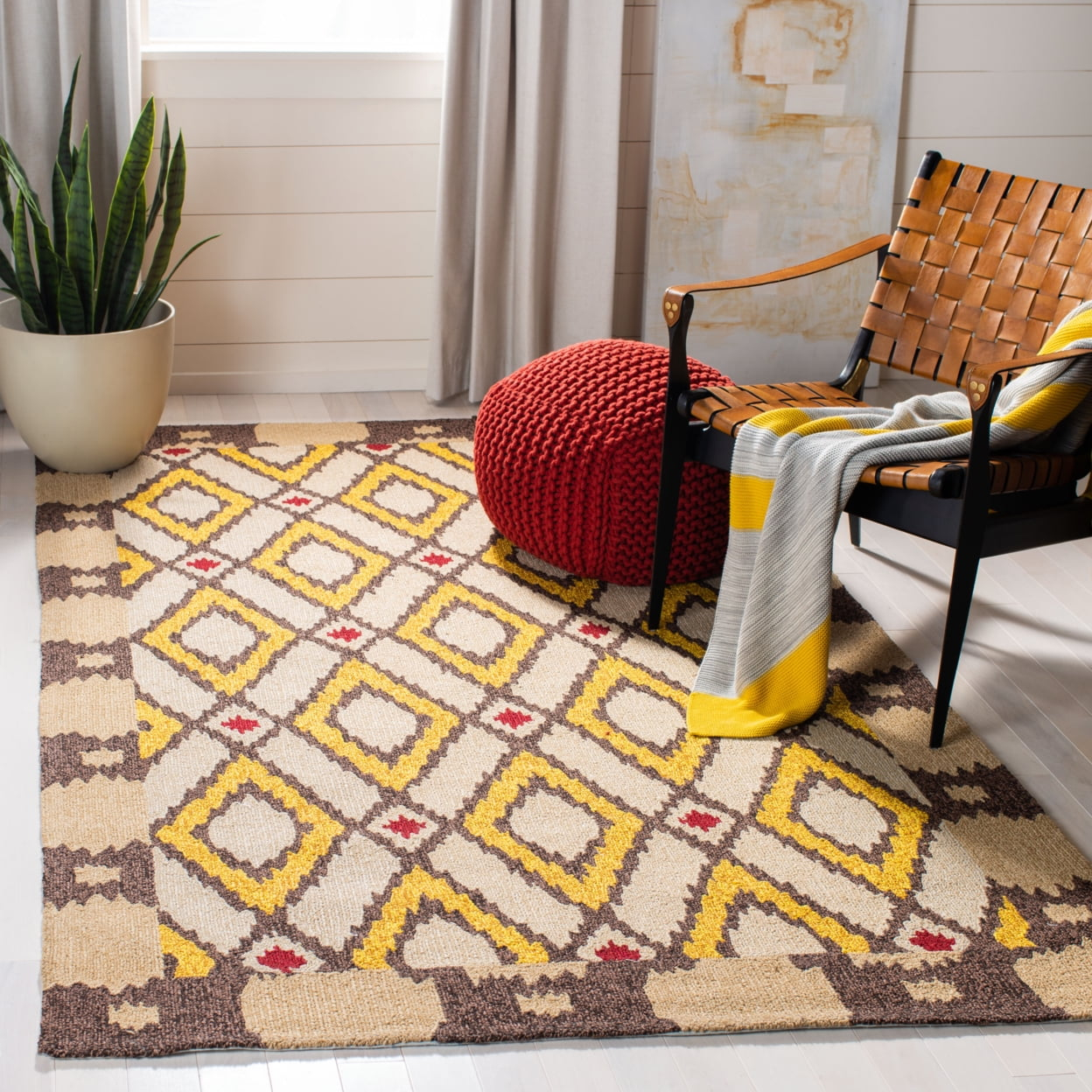 SAFAVIEH Four Seasons Isidora Bordered Area Rug, Beige/Yellow, 2'6" x 4'