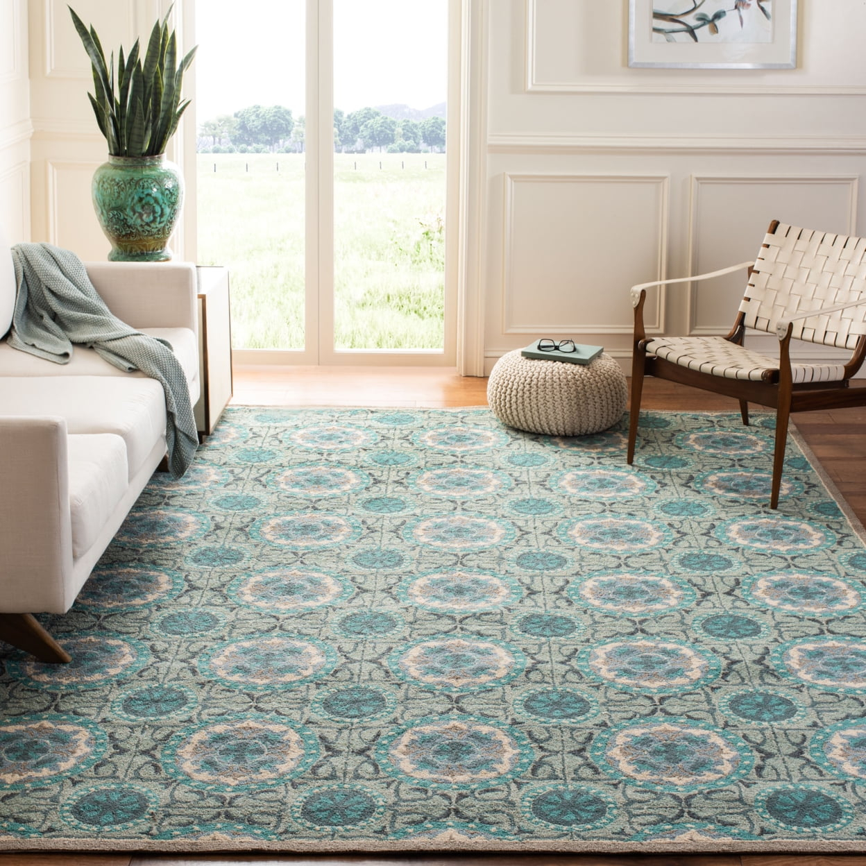 SAFAVIEH Four Seasons Keane Geometric Area Rug, Mint/Aqua, 6' x 6' Square