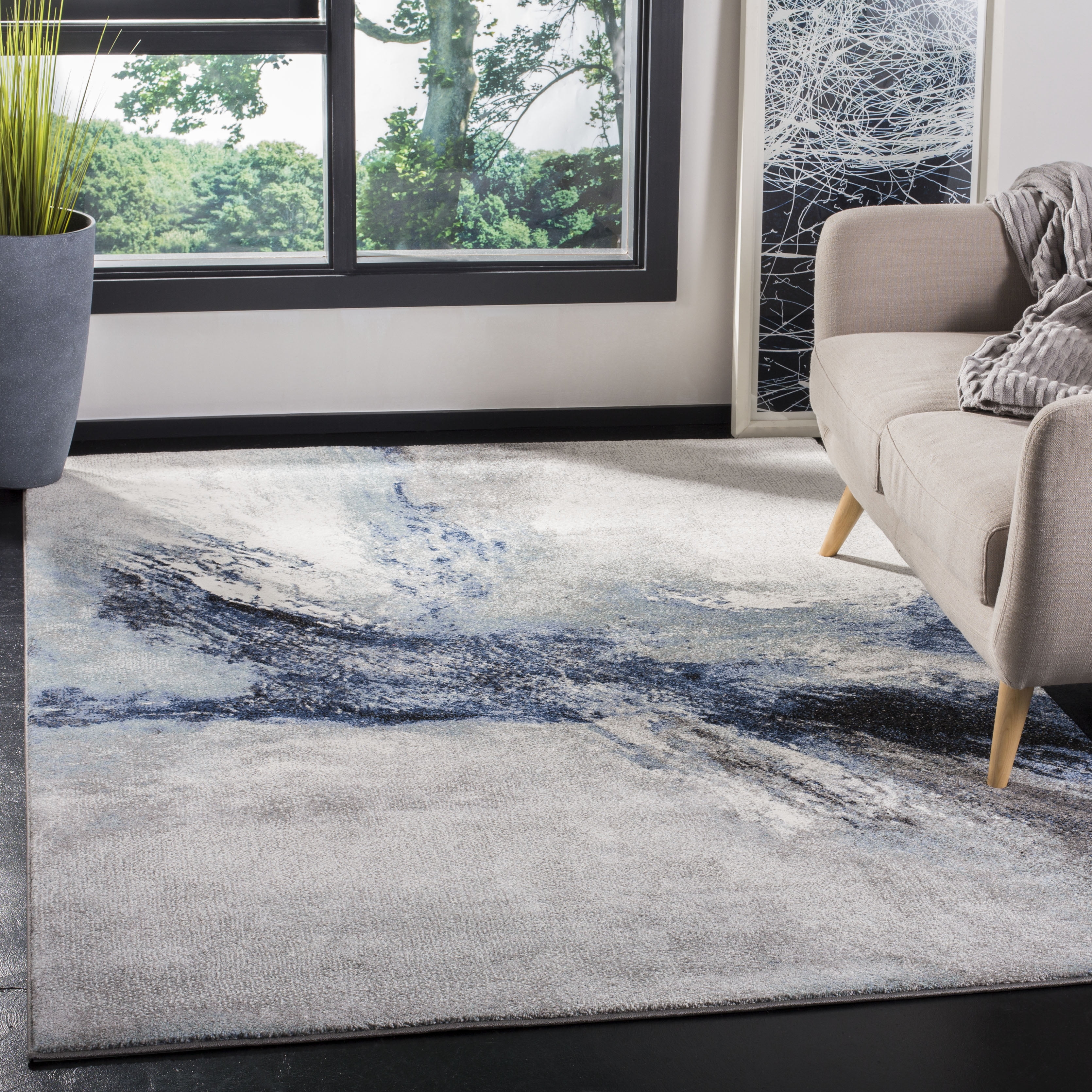 Galaxy GAL117 Power Loomed Indoor Area Rug - Blue/Grey - 6'7"x9' - Safavieh