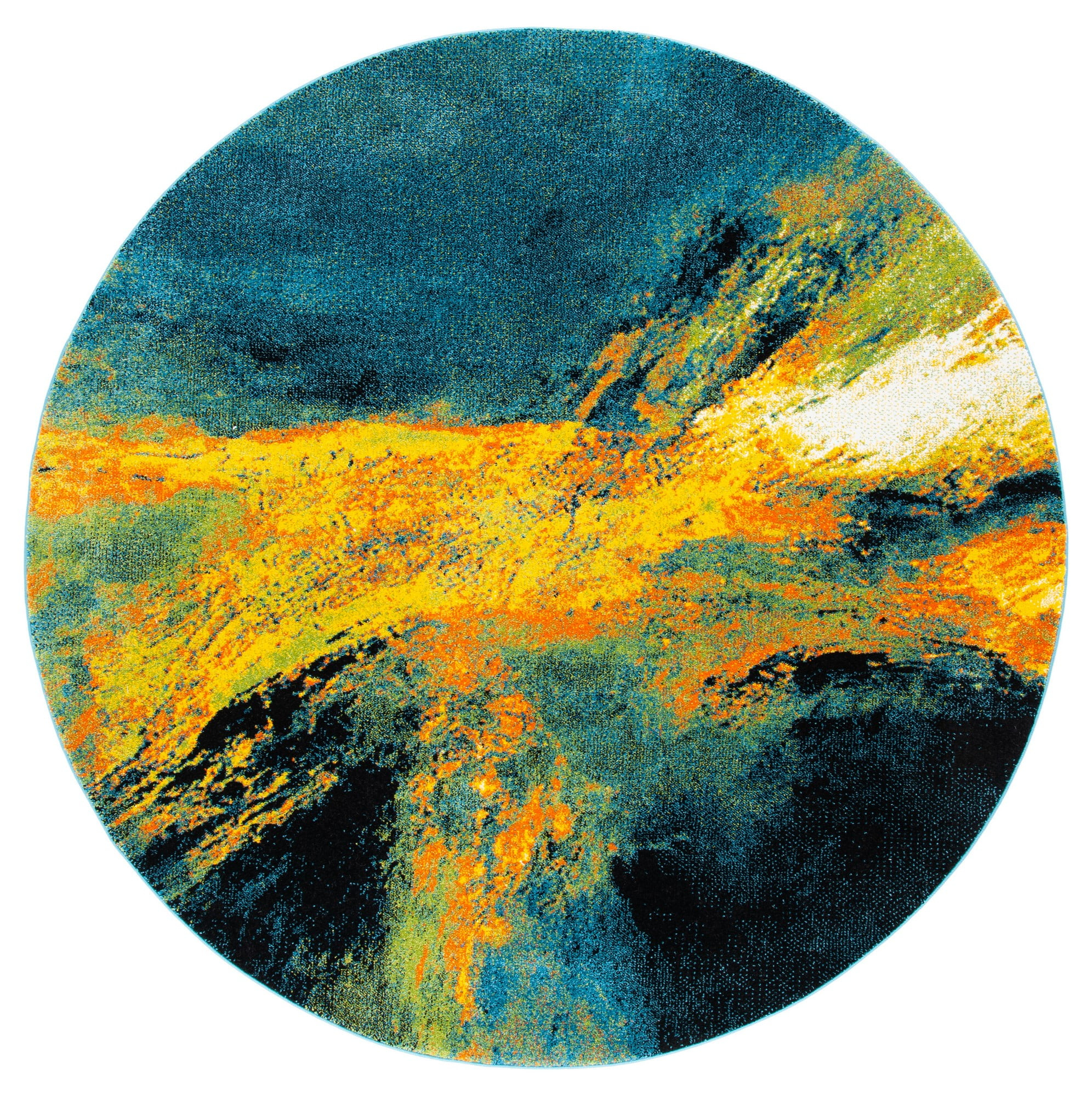 Galaxy GAL117 Power Loomed Area Rug - Blue/Yellow - 6'7" round - Safavieh.