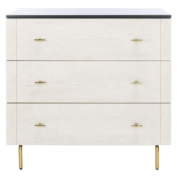 SAFAVIEH Genevieve Mid-Century Retro 3 Drawer Dresser, Black/White Washed (36 in. W x 18 in. D x 36 in. H)