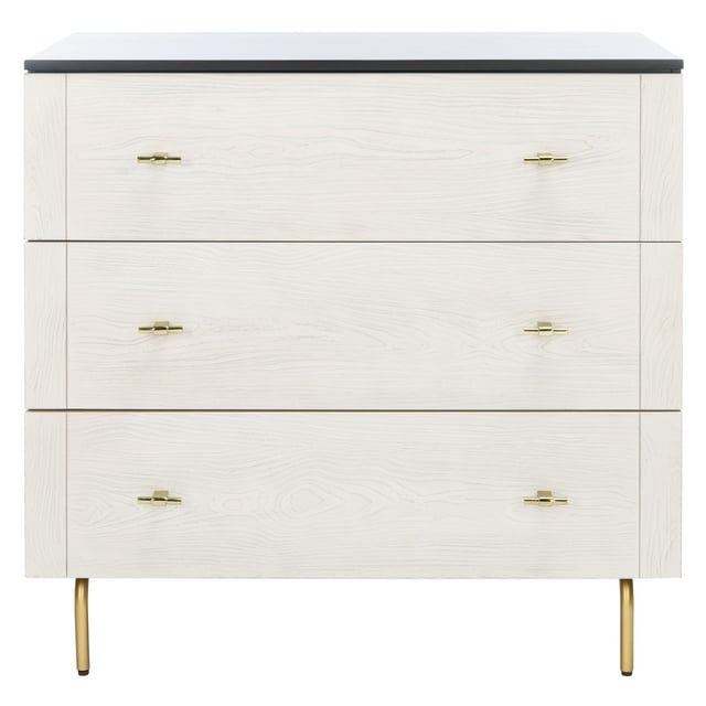 SAFAVIEH Genevieve Mid-Century Retro 3 Drawer Dresser, Black/White Washed (36 in. W x 18 in. D x 36 in. H)