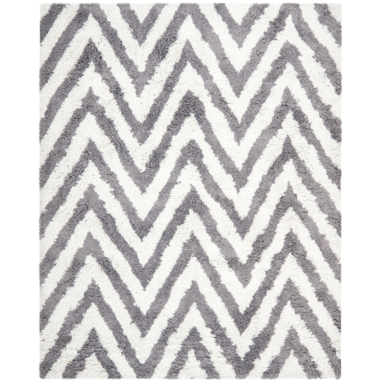 SAFAVIEH Giuseppe Chevron Shag Area Rug, Ivory/Grey, 4' x 6'