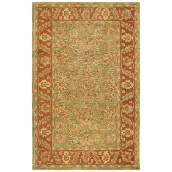 SAFAVIEH Golden Jaipur Dreda Bordered Wool Area Rug, Green/Rust, 9'6" x 13'6"
