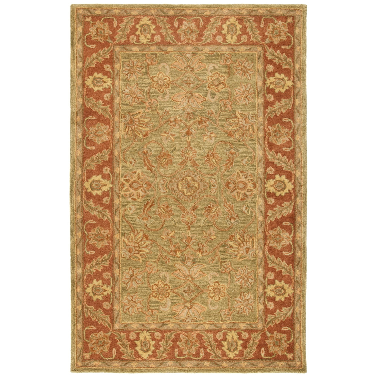 SAFAVIEH Golden Jaipur Dreda Bordered Wool Area Rug, Green/Rust, 9'6" x 13'6"