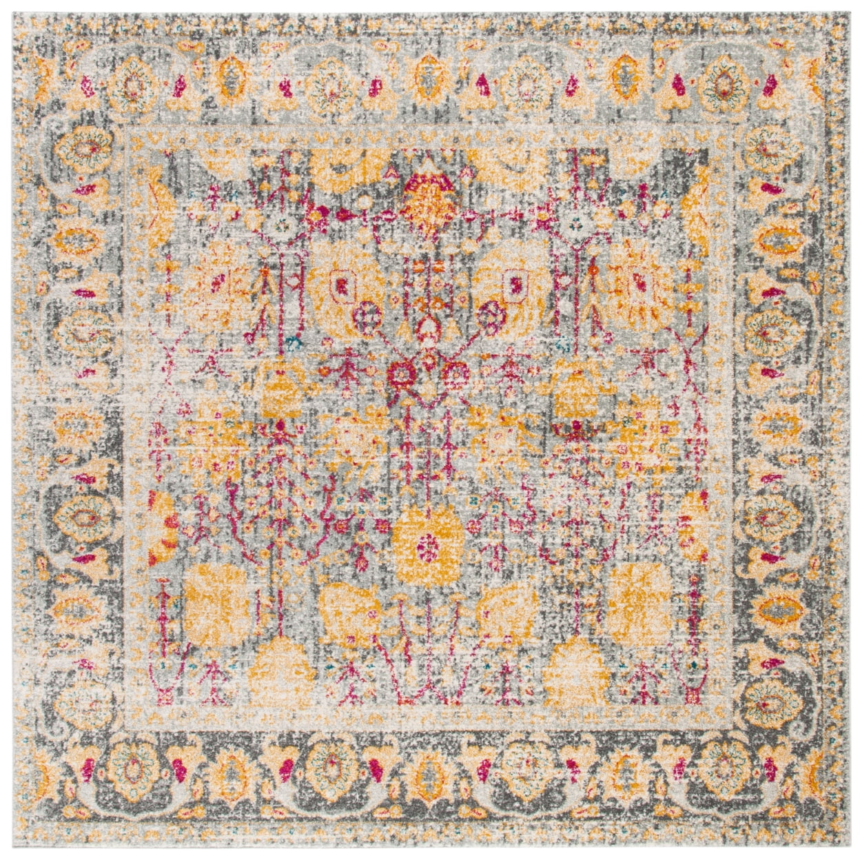Granada GRA350 Power Loomed Indoor Area Rug - Light Grey/Multi - 6'7"x6'7" - Safavieh