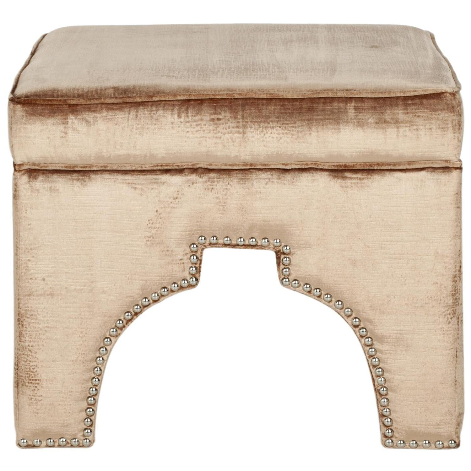 SAFAVIEH Grant Ottoman Silver Nail Head Mink Brown