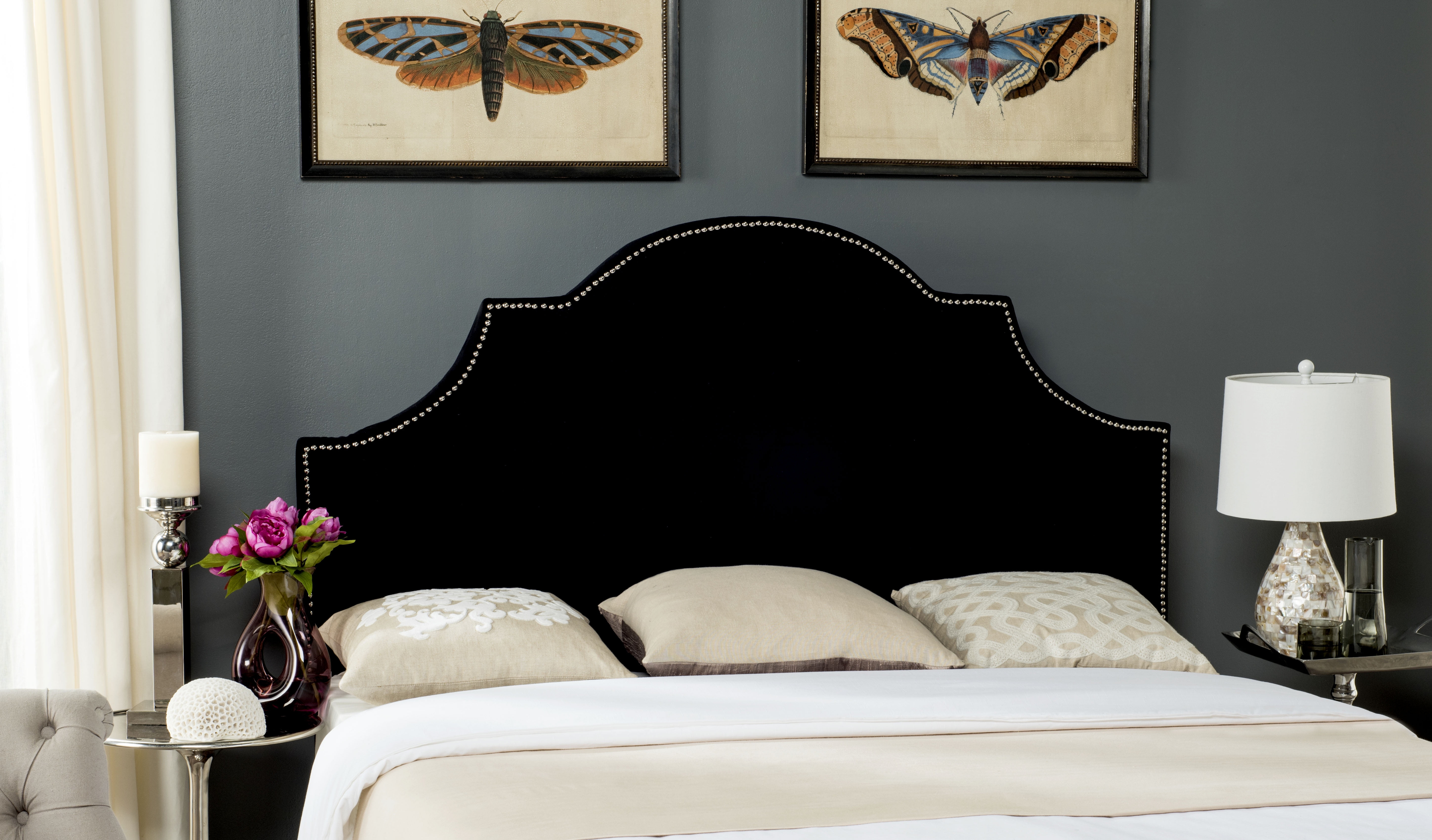 SAFAVIEH Hallmar Classic Elegant Upholstered Headboard, Full, Black Velvet
