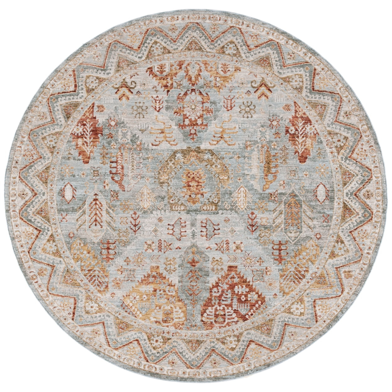 Hamilton HLT104 Power Loomed Area Rug - Blue/Gold Rust - 6'7" round - Safavieh.