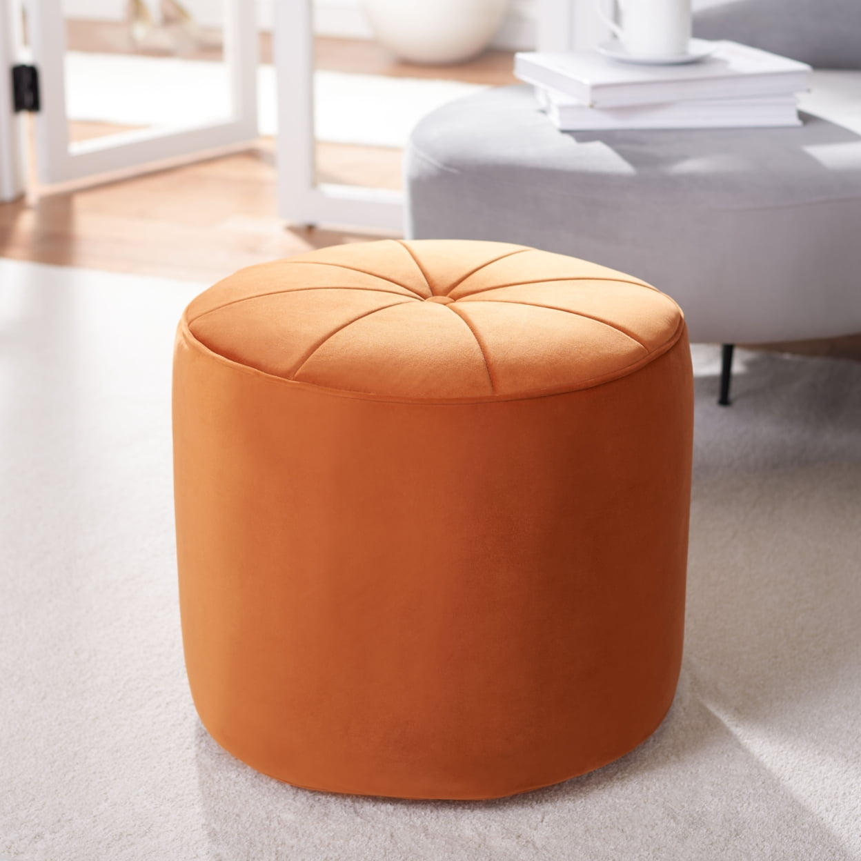 SAFAVIEH Hawkem Modern Velvet Ottoman, Orange