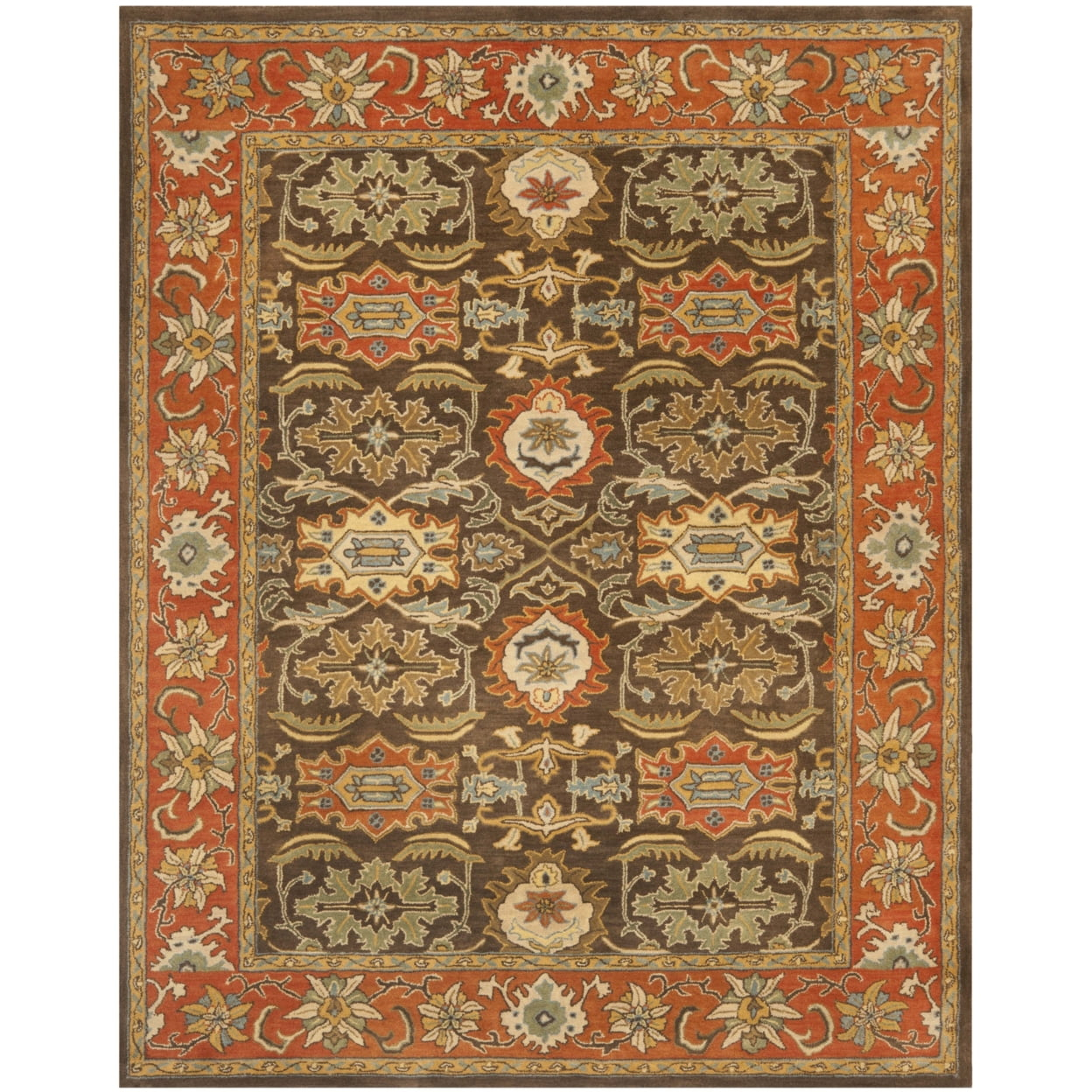 SAFAVIEH Heritage Giles Traditional Wool Area Rug, Chocolate/Tangerine, 4' x 6'