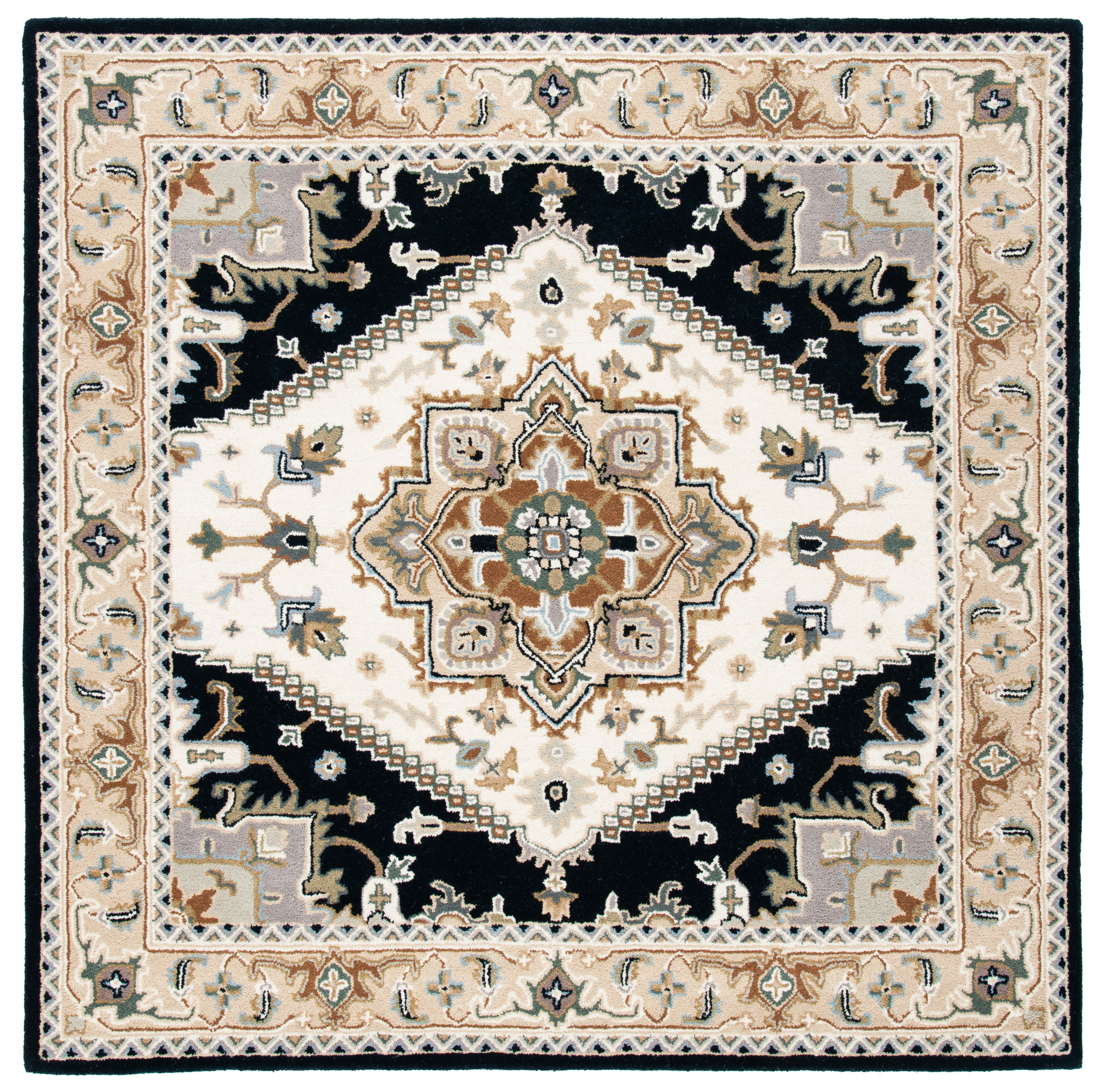 SAFAVIEH Heritage York Oriental Wool Area Rug, Beige/Navy, 8' x 8' Square