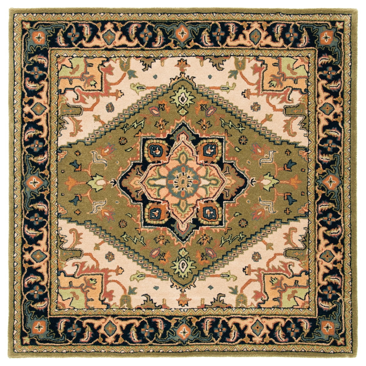 SAFAVIEH Heritage York Oriental Wool Area Rug, Green/Light Brown, 4' x 4' Square