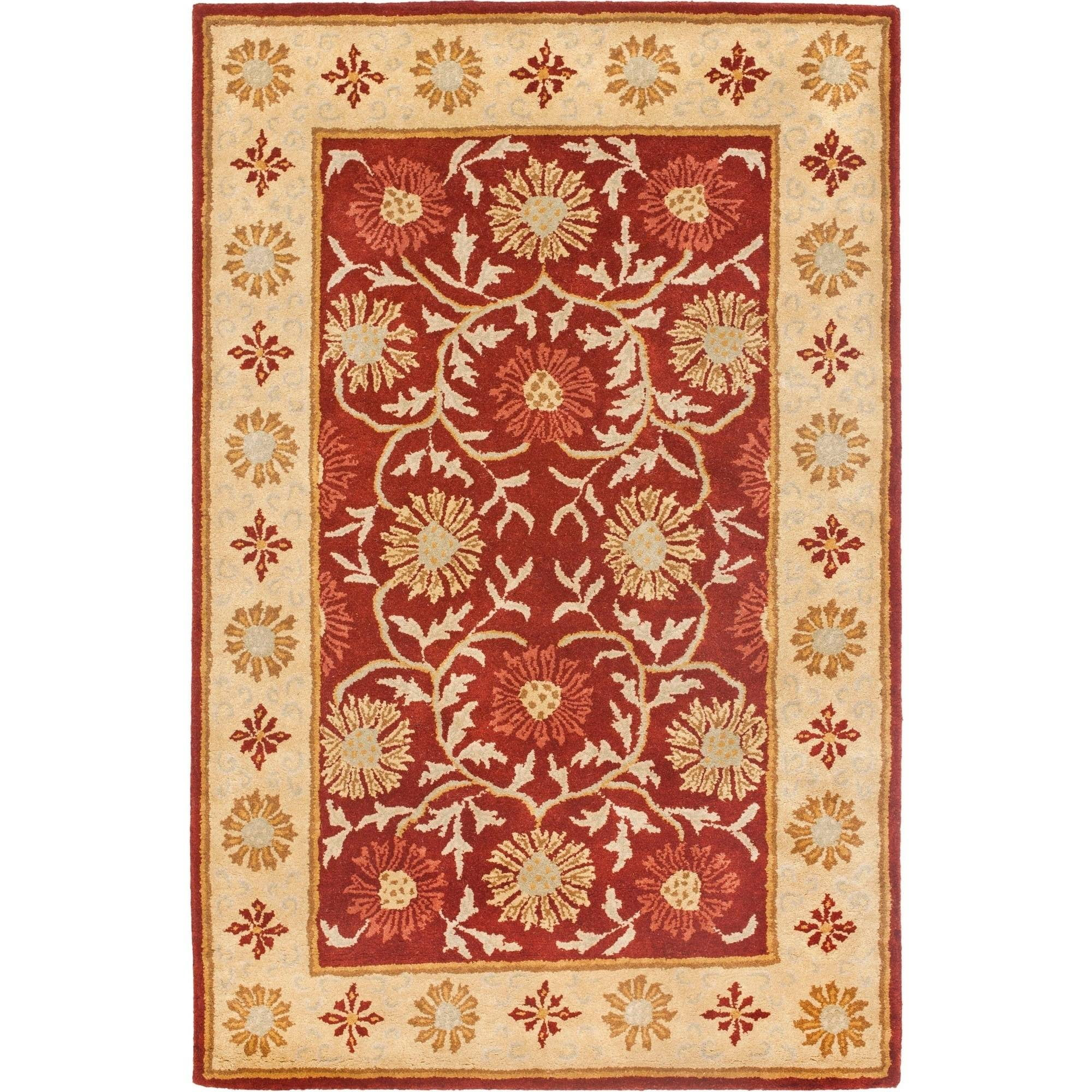 SAFAVIEH Heritage Mide Traditional Wool Area Rug, Red/Beige, 4' x 6'