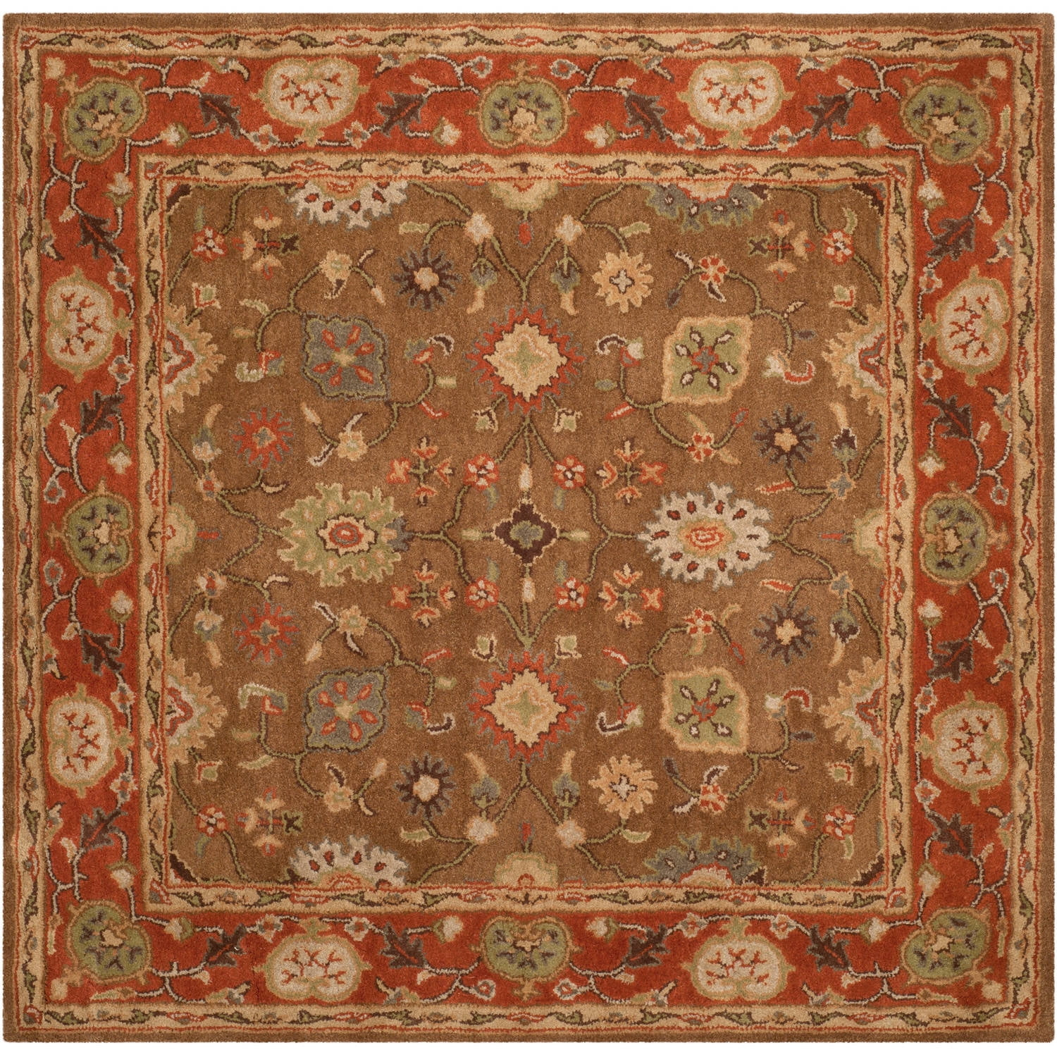 Heritage HG952 Hand Tufted Area Rug - Moss/Rust - 4'x4' - Safavieh.