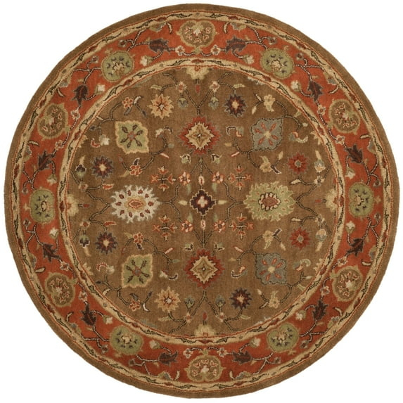 SAFAVIEH Heritage Rothesay Traditional Wool Area Rug, Moss/Rust, 6' x 6' Round