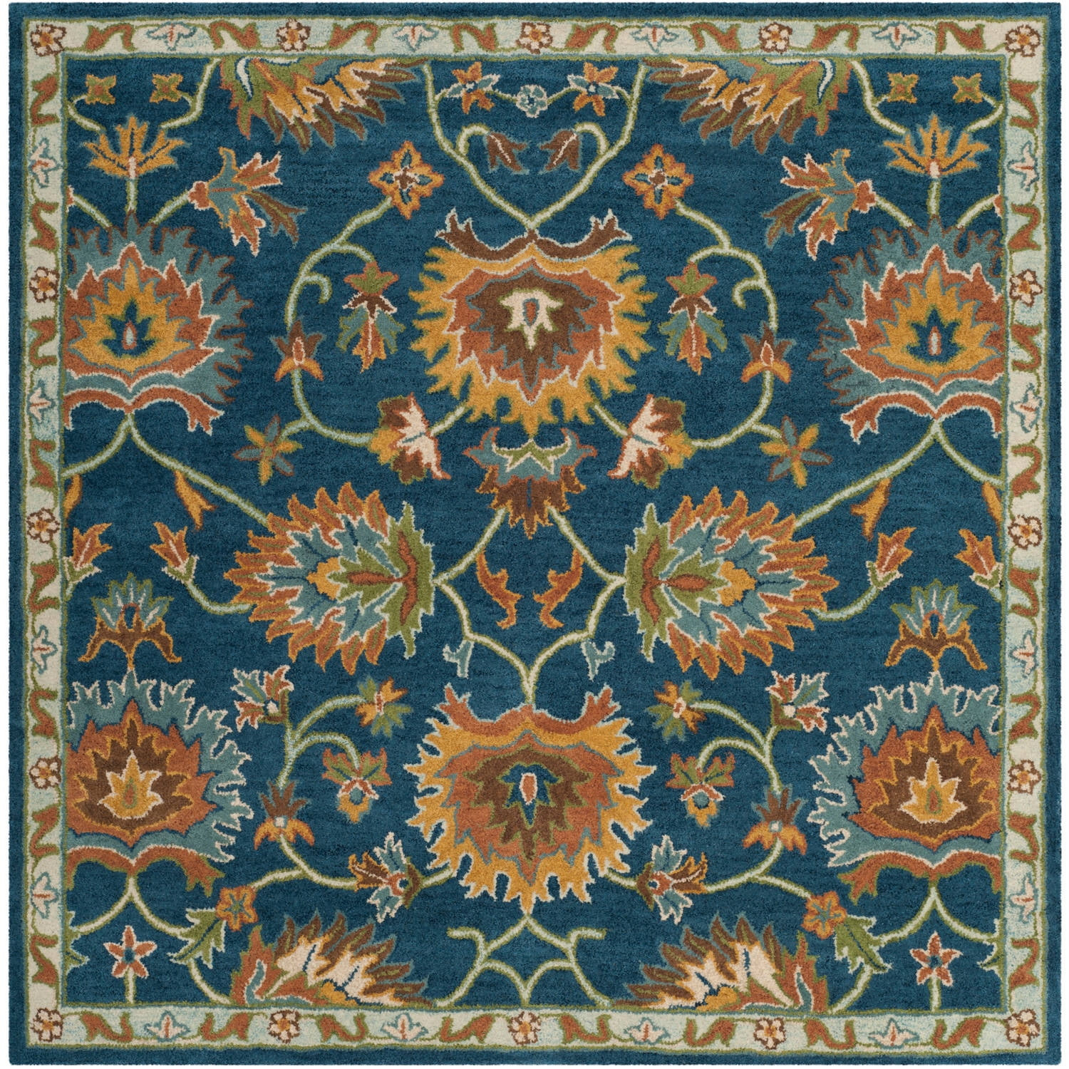 SAFAVIEH Heritage Sharla Floral Wool Area Rug, Navy, 6' x 6' Square