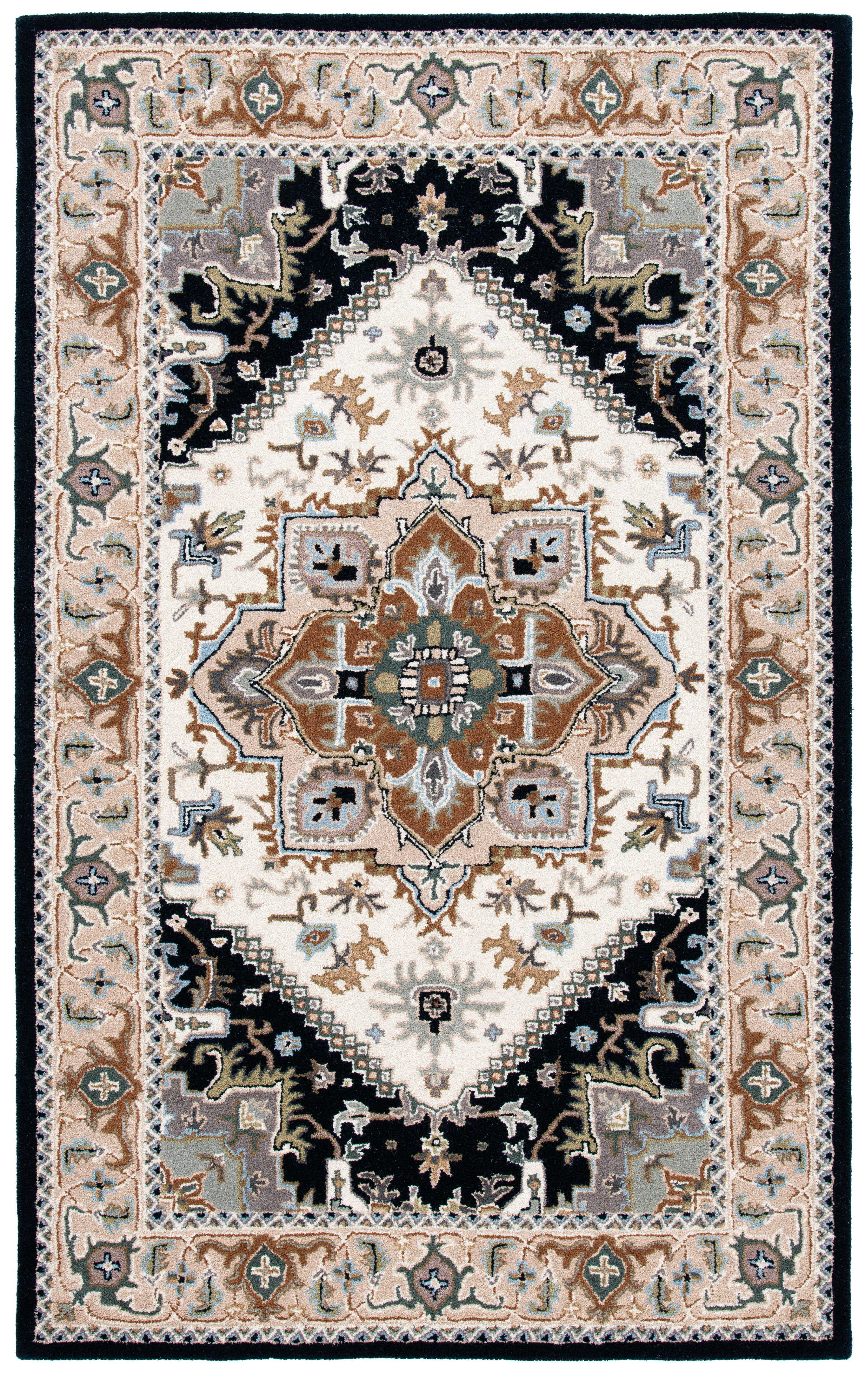 SAFAVIEH Heritage York Oriental Wool Area Rug, Beige/Navy, 6' x 9'