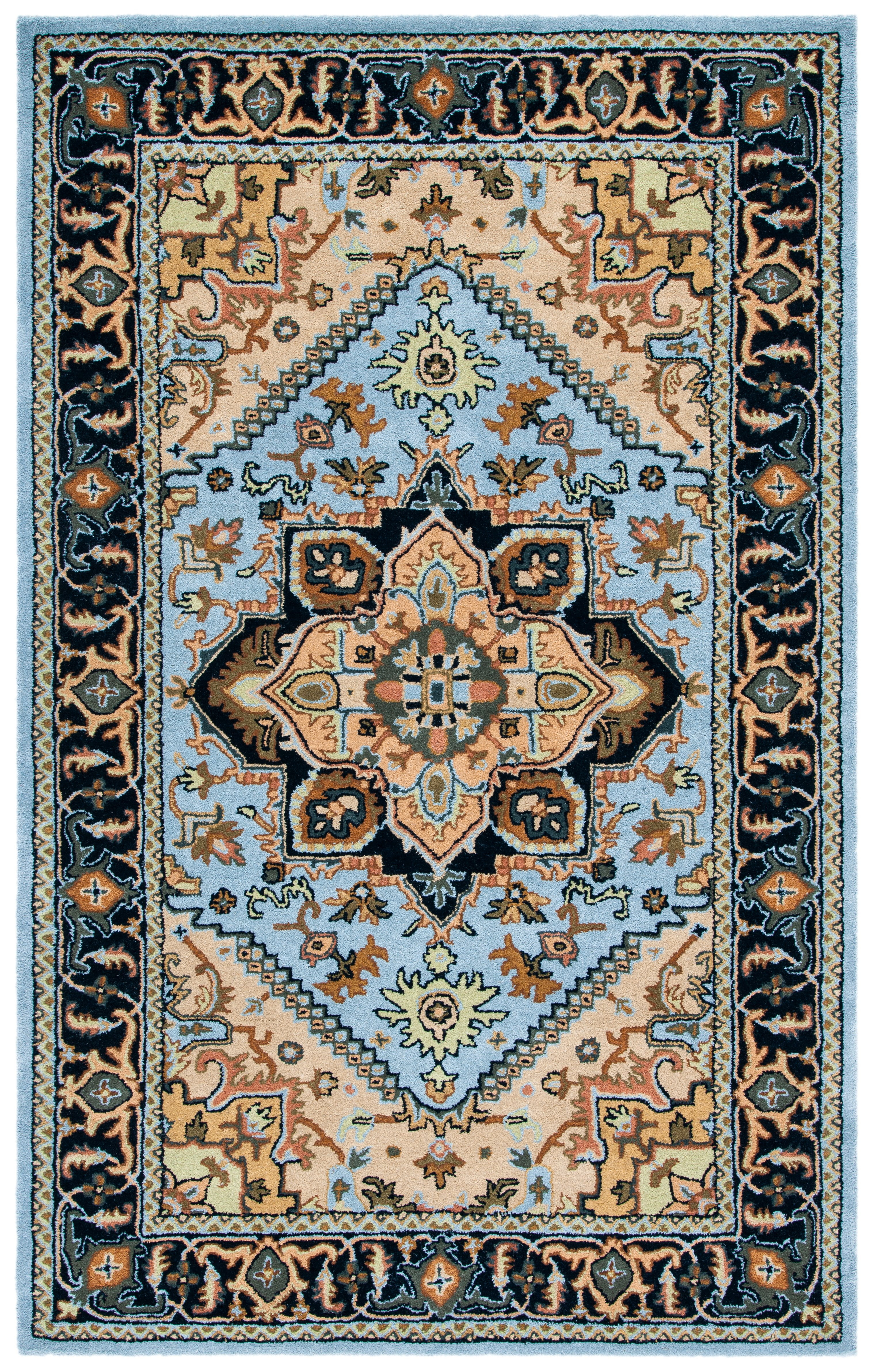 SAFAVIEH Heritage York Oriental Wool Area Rug, Blue/Light Brown, 6' x 9'