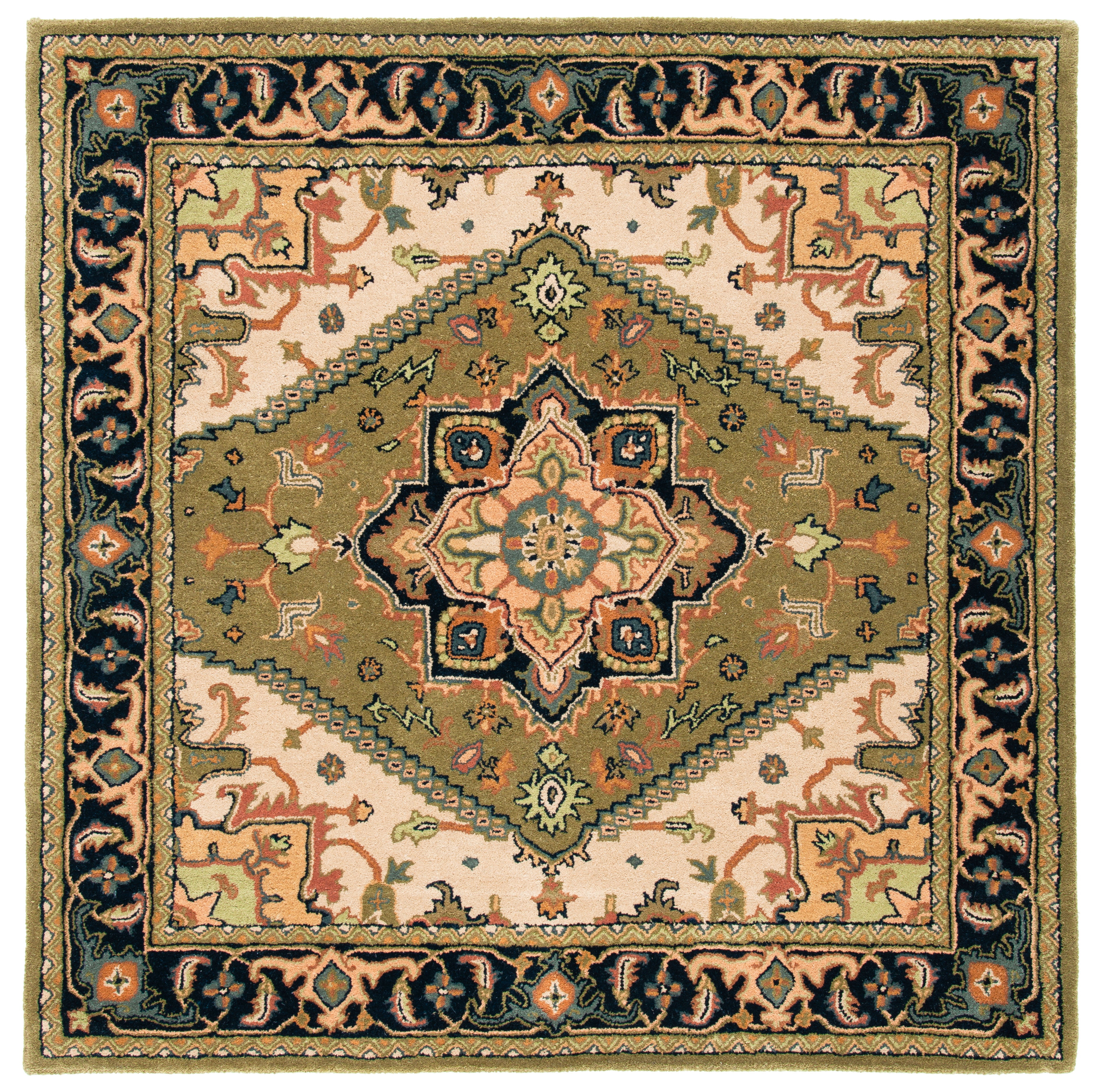 SAFAVIEH Heritage York Oriental Wool Area Rug, Green/Light Brown, 4' x 4' Square