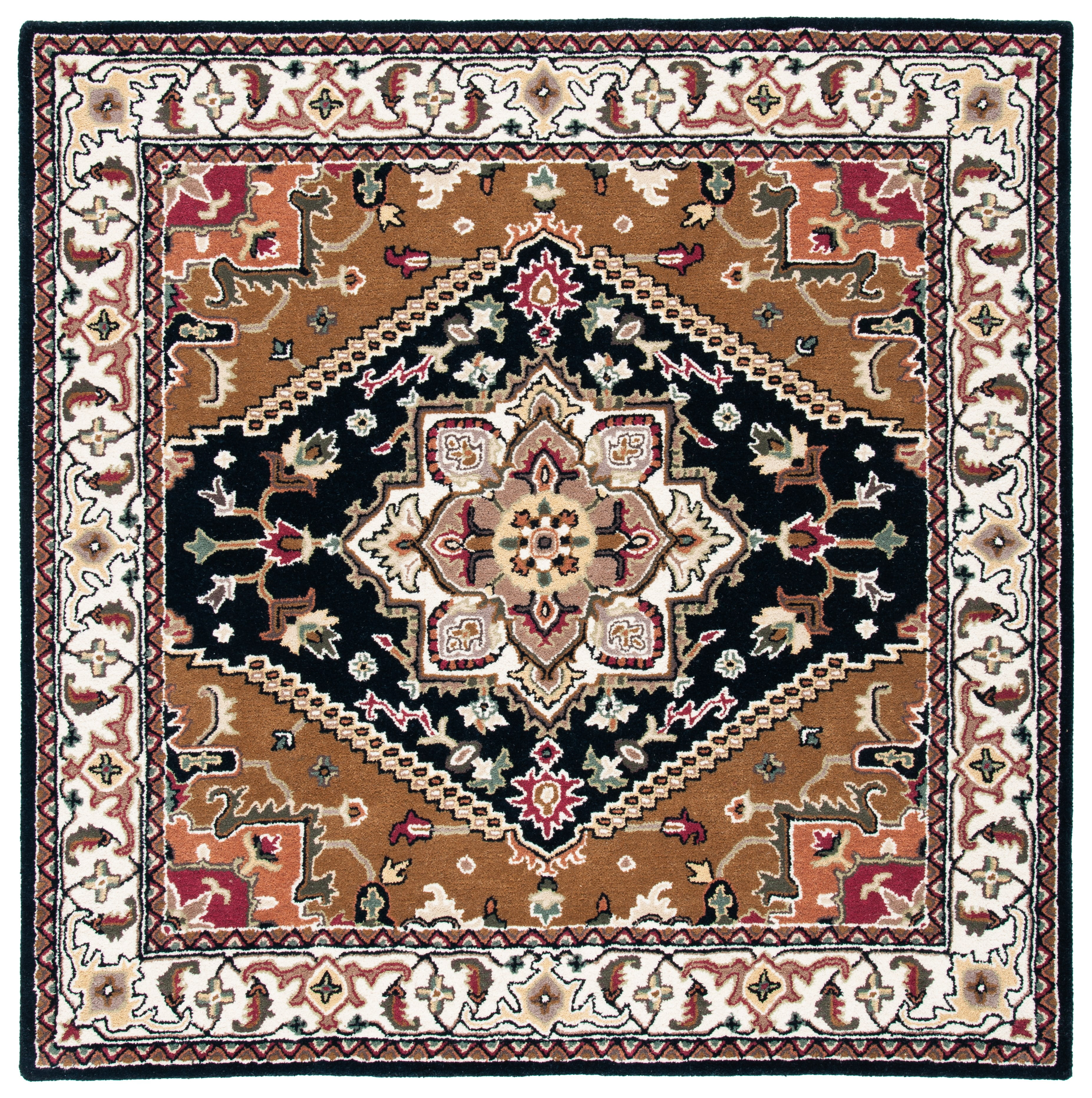 SAFAVIEH Heritage York Oriental Wool Area Rug, Navy/Brown, 4' x 4' Square