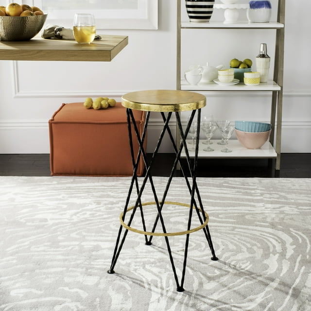 SAFAVIEH Hester Mid-Century Retro Round Top Bar Stool, Black/Gold