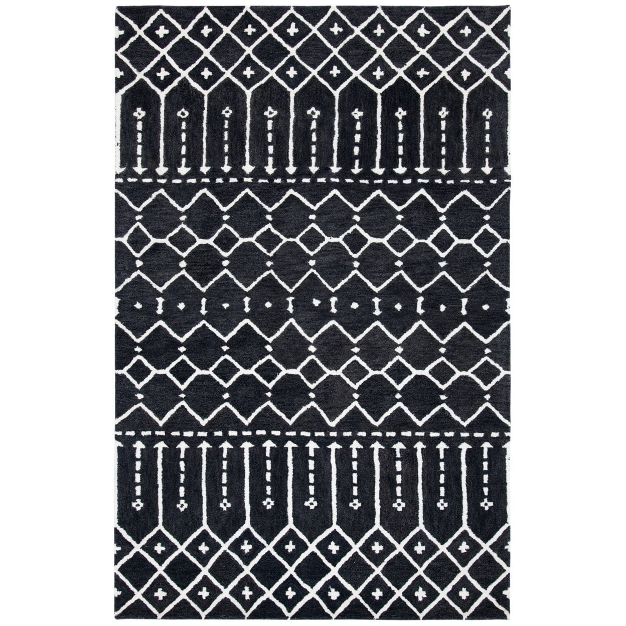 SAFAVIEH Himalaya Darin Geometric Wool Area Rug, Dark Grey/Ivory, 9' x 12'