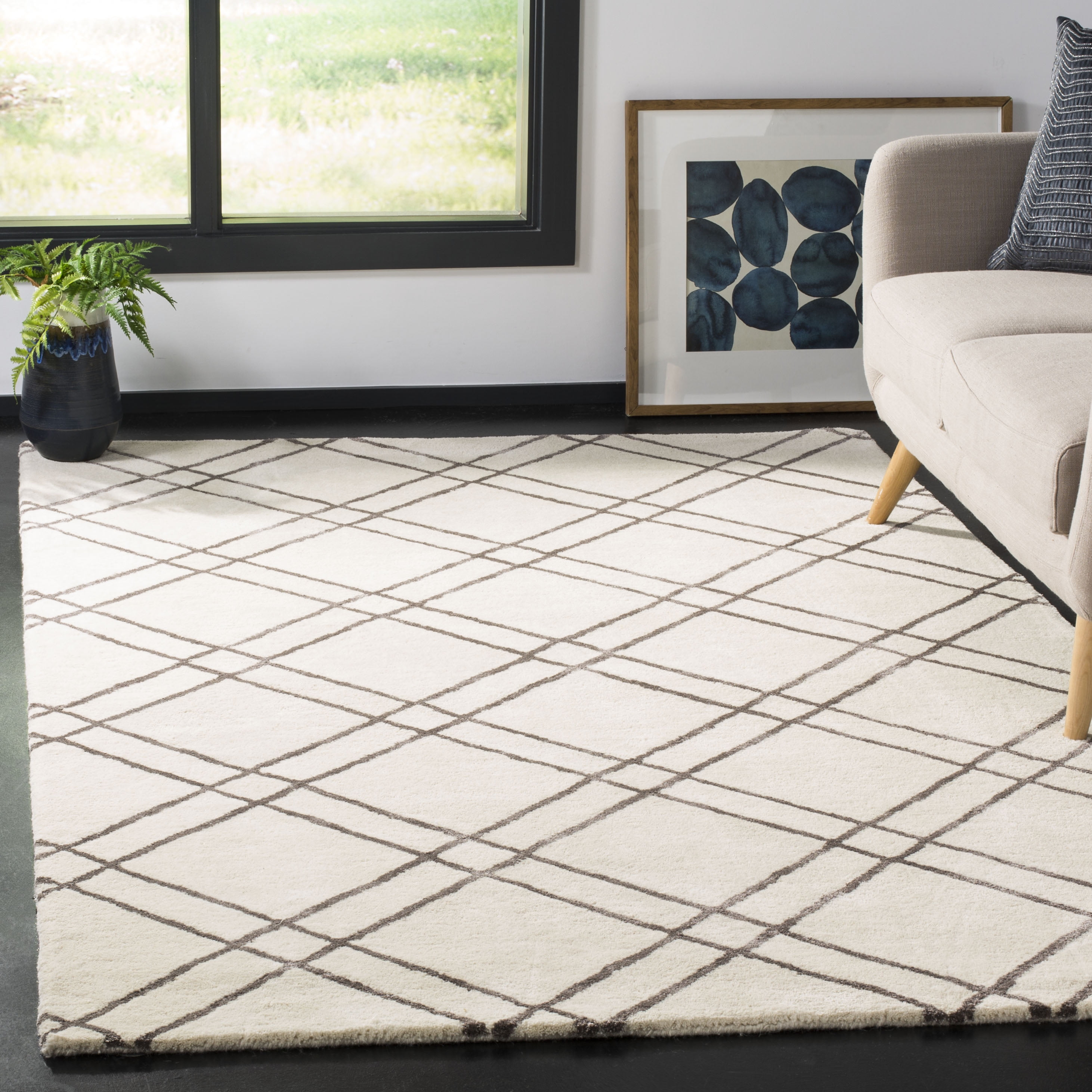 Himalaya HIM901 Hand Tufted Area Rug - Ivory/Dark Grey - 6'x6' - Safavieh.