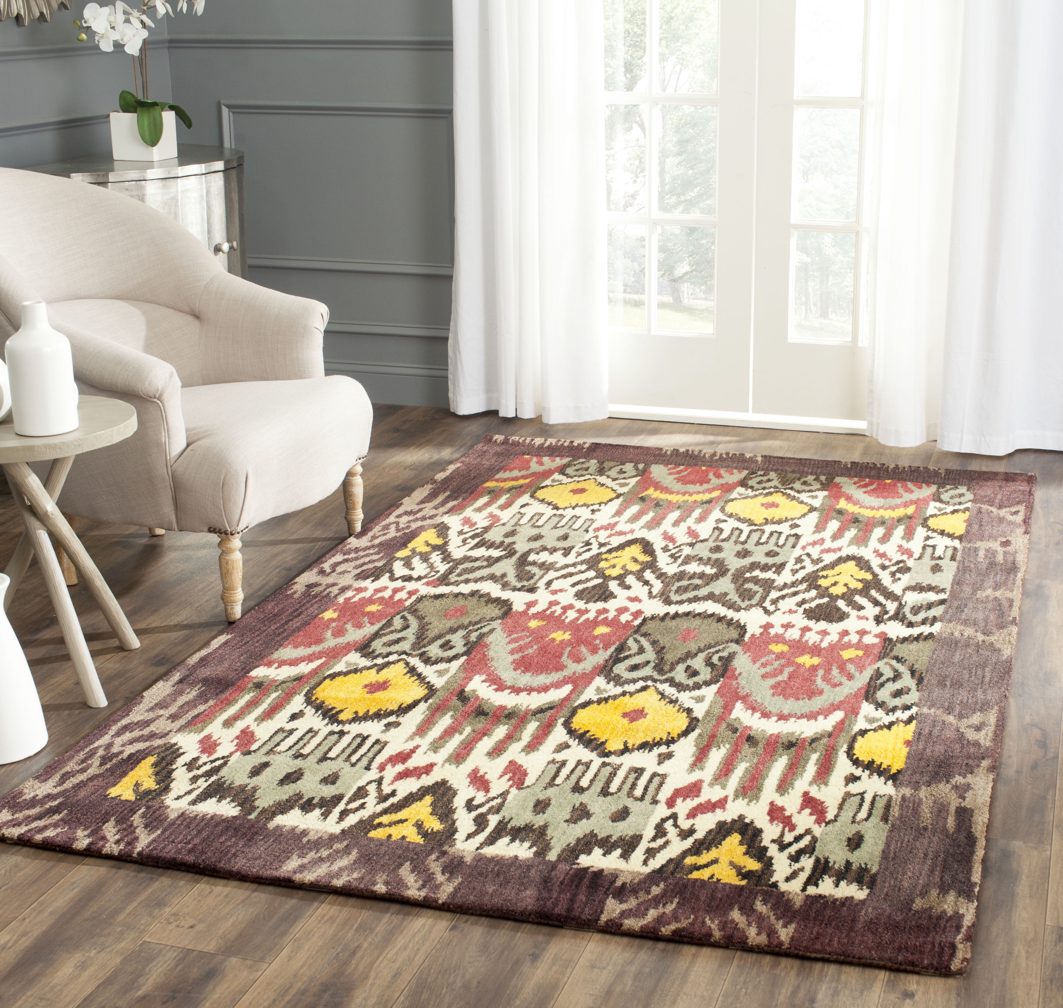 SAFAVIEH Ikat Anderson Southwestern Wool Area Rug, Cream/Brown, 4' x 6'