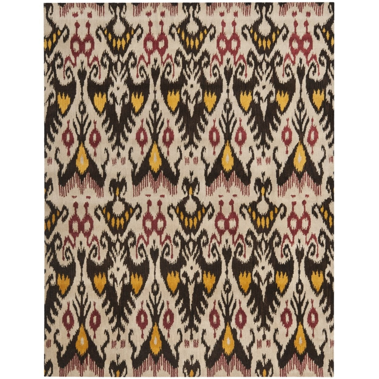 SAFAVIEH Ikat Emmeline Geometric Wool Area Rug, Beige/Brown, 4' x 6'